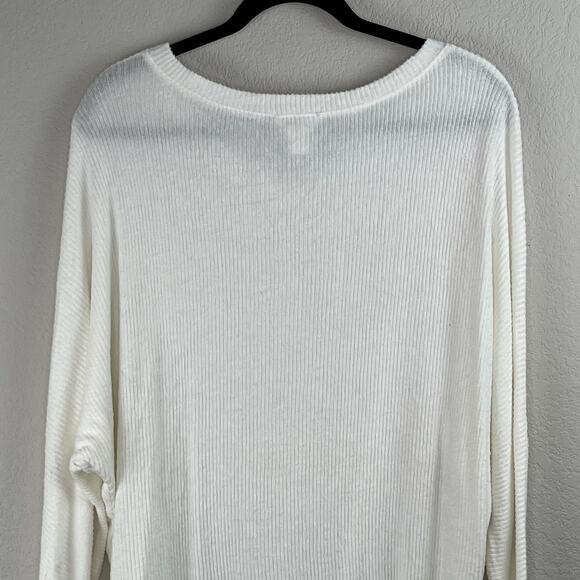 Caslon Dolman Sleeve Ribbed Knit V-Neck Baggy Oversized Fit White Sweater Large - Picture 9 of 13